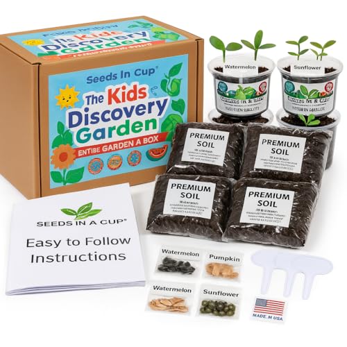 Kids Discovery Garden Kit, Complete Indoor/Outdoor Growing Set, Premium Soil, 4 Seed Varieties,Educational, Made in USA, Great Gift for Holiday, Gift Idea