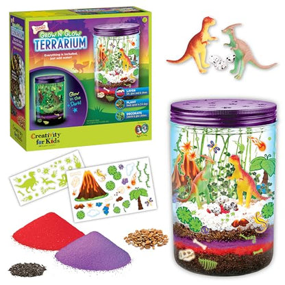 Creativity for Kids Grow N Glow Dinosaur Terrarium Kit | Create, Plant & Grow a DIY Terrarium Kit with Glow-in-the-Dark Stickers & Dino Toys | Screen Free Fun All Summer Long & STEM Kit (Ages 6+)