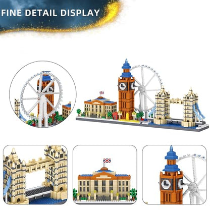 London Skyline Building Blocks Sets - 3110PCS Famous London Landmarks Architecture Toy Micro Mini Building Bricks Kit with London Eye,Big Ben,Westminster Palace,Tower Bridge for Adult, STEM Gift