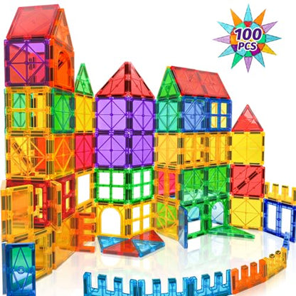 100pcs Magnetic Tiles for Kid Age 3+ Magnetic Blocks Toddlers Toys - style: 100Pcs
