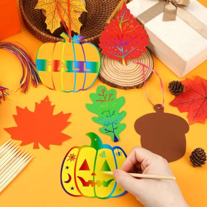 JULMELON 36 Pcs Fall Thanksgiving Scratch Art Crafts for Kids Party Favors - style: Fall