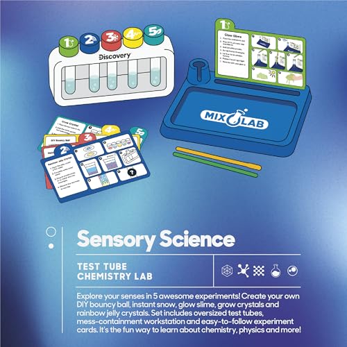 Discovery Sensory Science Test Tube Chemistry Lab| 5 STEM Experiments| Glow Slime, DIY Bouncy Ball, Crystal Growing, Instant Snow| Science Kit for Kids| Educational Learning Toy| Gift for Ages 6+