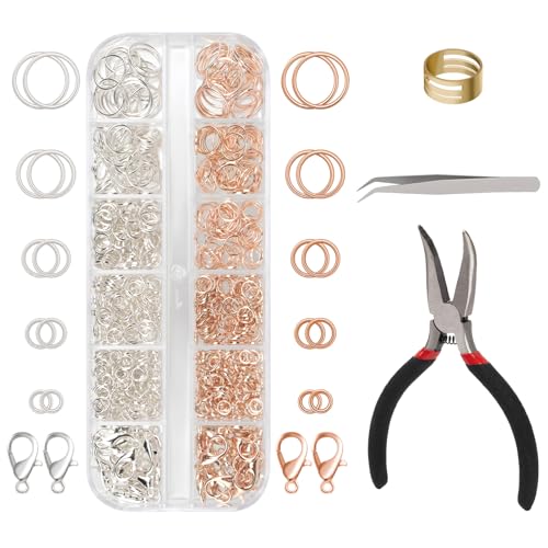 Amrules 1200 Pcs Jump Rings, Jewelry Making Kit, Silver Plated & Rose Gold - color: Shiny Silver & Rose Gold