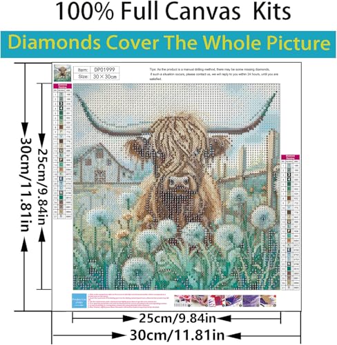 Diamond Art Kits for Adults,Highland Cow Diamond Painting Kits 12 x 12in - color: DP01999