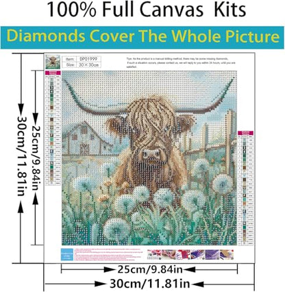 Diamond Art Kits for Adults,Highland Cow Diamond Painting Kits 12 x 12in - color: DP01999