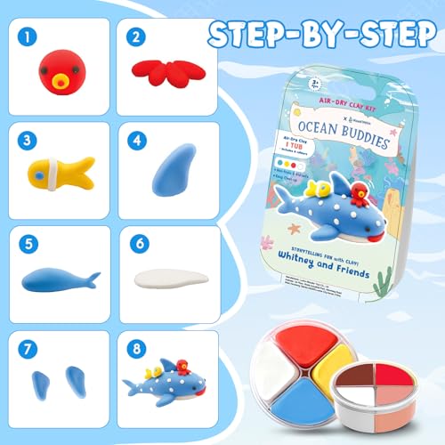 Ocean Buddies Air Dry Clay Kit for Kids - 12 Marine Animal Models with 4 Colors & Sculpting Tools, Ultra Light & Soft Modeling Clay Set, Non-Toxic DIY Arts and Crafts Gift for Boys & Girls Ages 3+ - color: blue