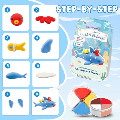 Ocean Buddies Air Dry Clay Kit for Kids - 12 Marine Animal Models with 4 Colors & Sculpting Tools, Ultra Light & Soft Modeling Clay Set, Non-Toxic DIY Arts and Crafts Gift for Boys & Girls Ages 3+ - color: blue