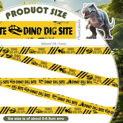 Nuanchu 2 Rolls 3'' x 98 Feet Dino Dig Site Caution Tape Party Decorations - style: Yellow Dino Dig Site Caution