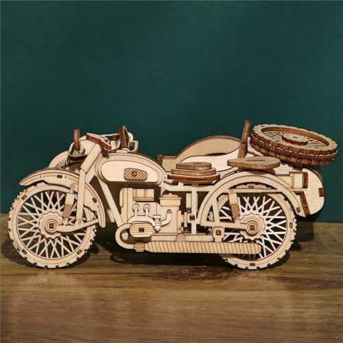 3D Wooden Puzzles Motorcycle and Sidecar Model Kits, Brainteaser and Puzzle for Christmas/Birthday,Gifts for Adults and Teens to Build Combination - style: Motorcycle