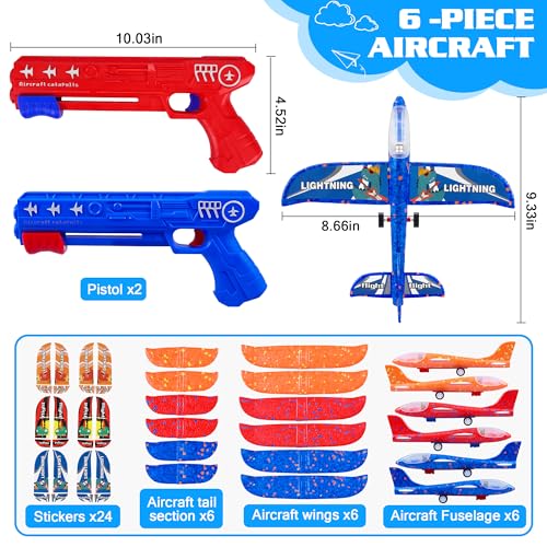 LJZJ 6 Pack LED Foam Plane Launcher, 2 Modes Outdoor Toy Gift Boys Girls 4+ - size: 6 Planes (2 Launchers)