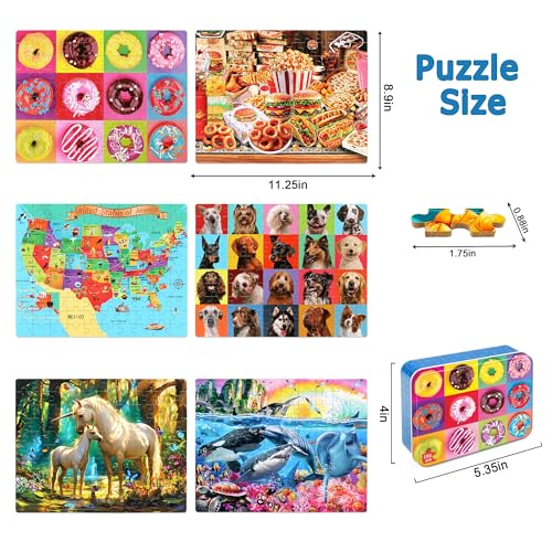 LELEMON Puzzles for Kids Ages 4-6,6 Pack 100 Piece Puzzles for Kids Ages 4-8 in a Metal Box,Educational Jigsaw Puzzles Puzzle Games Puzzle Toys for Girls and Boys - color: 100 Piece 6 Pack 2)