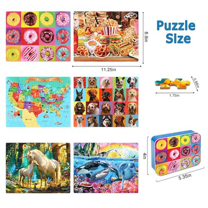 LELEMON Puzzles for Kids Ages 4-6,6 Pack 100 Piece Puzzles for Kids Ages 4-8 in a Metal Box,Educational Jigsaw Puzzles Puzzle Games Puzzle Toys for Girls and Boys - color: 100 Piece 6 Pack 2)