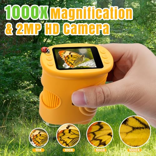 Mcbazel 1000X Handheld Digital Microscope for Kids, Rechargeable Mini Pocket Microscope with 2.0" IPS Screen, Toys Birthday Gifts for Girls Boys, Portable Edu Science Gift Age 4-12