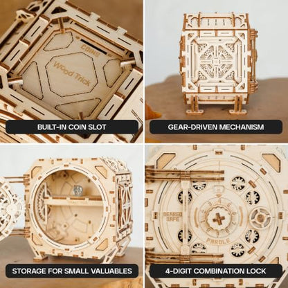 Wood Trick Safe Locker Puzzle Box 3D Wooden Puzzles for Adults to Build - color: Geared Safe