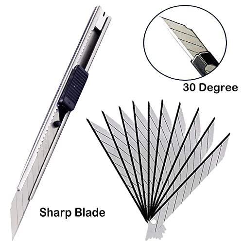 9mm Snap Off Utility Knife 3 Pack High Hardness Retractable Box Cutters with 30 Pcs Snap Off Blades,Art Craft Hobby Cutter 9mm Knife for Home Office Workstation - style: 30 Angle