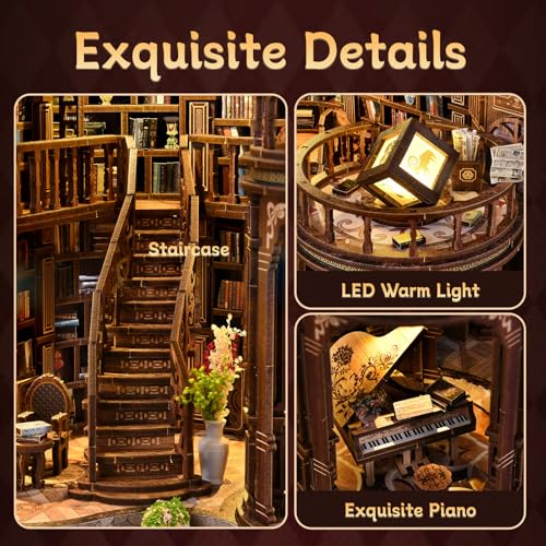 Dreamy Book Hall Book Nook Kit – DIY Miniature Dollhouse 3D Wooden Puzzle, Multi-Layer Vintage Library with LED Warm Light, Premium Imported Wood Bookends, Creative Gift for Adults & Teens - style: Dreamy Book Hall