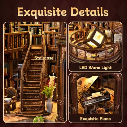 DIY Book Nook Kit with LED Light, Miniature Dollhouse, 3D Wooden Puzzle, Bookshelf Insert Decor Craft Gift (Dreamy Book Hall) - style: Dreamy Book Hall