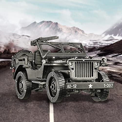 Piececool 3D Metal Car Model Kits, SUV Military Vehicle Models Building Kits, Brain Teaser 3D Puzzles for Adults Teens Stress Relief, Best Gifts for Dad - style: Willys-SUV