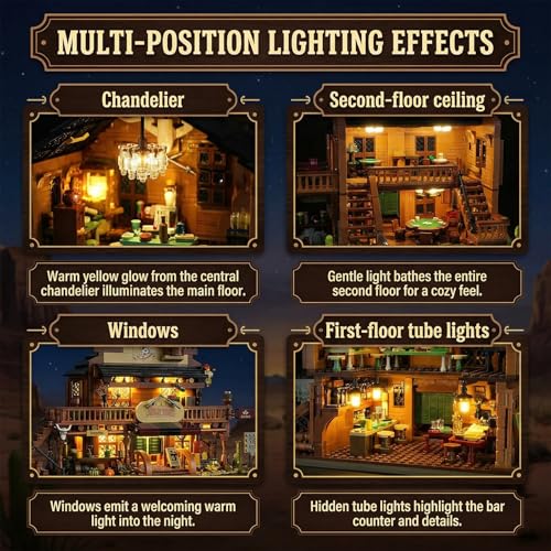 Western Bar Building Blocks with LED Lights, Wild West Saloon Architecture Model, Modular Old West Building Set for Adults, Detailed Desert Themed Collectible Display (1902 pcs)