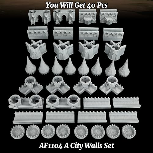 AUSPDICE TTRPG Scenery Modular Fortress, 25mm Dungeon Walls, Defense Towers - color: Af1104 a City Walls Set