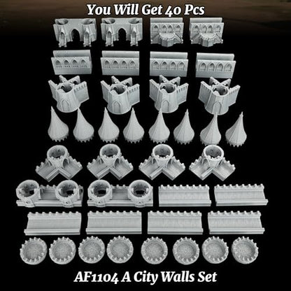 AUSPDICE TTRPG Scenery Modular Fortress, 25mm Dungeon Walls, Defense Towers - color: Af1104 a City Walls Set