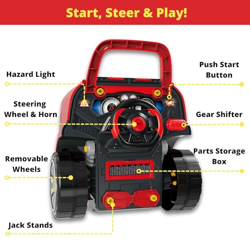 Large Truck Engine Toy — Interactive Steering Wheel, Engine Building Kit & Kids Mechanic Tool Set with Light & Sound – 56 PCS Take Apart Toys for Boys Ages 3+