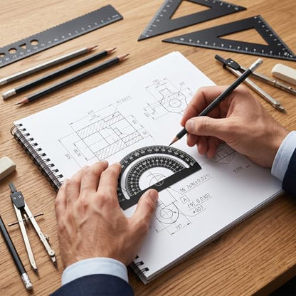 Metal Geometry Set 4 PCS Aluminum Triangular Ruler Set Geometry Math Drafting Ruler Kit Includes Protractor Triangle Rulers Straight Rulers for Math Drawing Drafting Art School Office Supplies (Black)