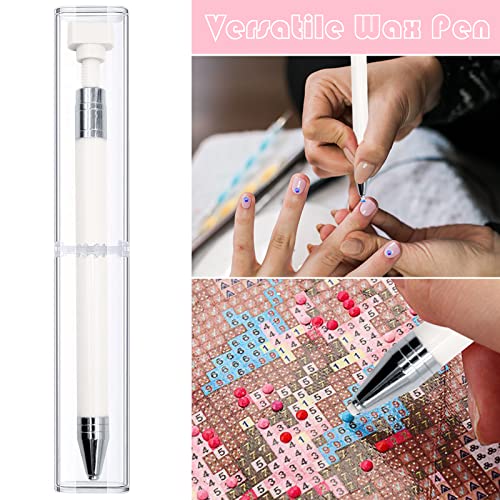 ZYNERY Diamond Painting Pen with Wax, Refillable Wax Pen, Rotating Glue Point Drill Pen for Nail Art Rhinestones, Diamond Art Accessories and Tools, Quickly Pick Up Beads Gems (White) - color: white (2 wax)