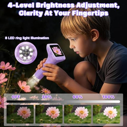 Kids Microscope, 1000X with 3.0" Large IPS Screen (Purple) - color: Purple