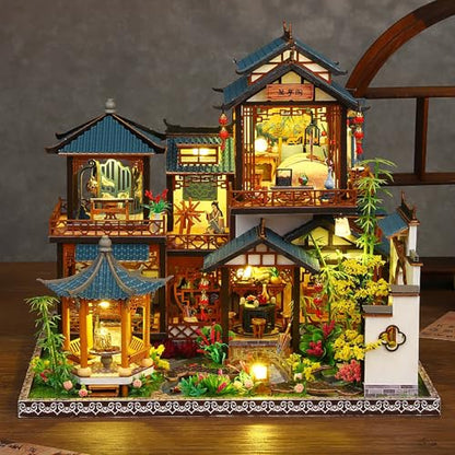 DIY Book Nook Kit - DIY Miniature Dolls House Kit with Furniture and LED Light, 3D Puzzle Wooden Art Bookends, Model Kits for Adults to Build (Yayun Lanting) - style: Yayun Lanting