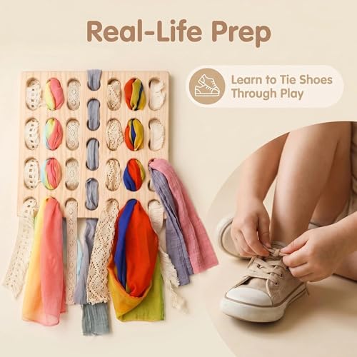 Eray Montessori Wooden Lacing & Weaving Board, Fine Motor Toy for Kids 3+