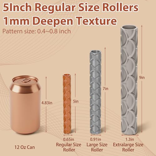 20 Pcs Clay Texture Rollers Set, 3D-Printed Clay Pottery Tools - size: 5 Inch