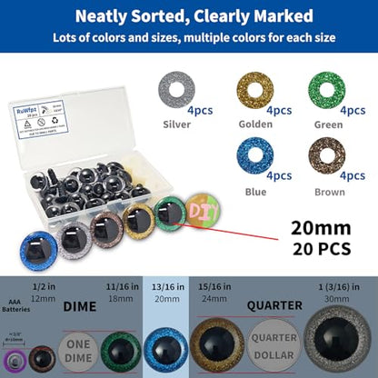 RuWfpz Safety Eyes for Crocheting Amigurumi Glitter 20mm Large 5 Colors - size: 20 mm