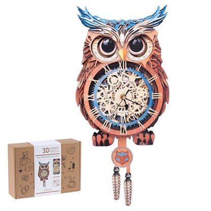 3D Puzzles for Adults, Owl Clock 3D DIY Model Kit Crafts
