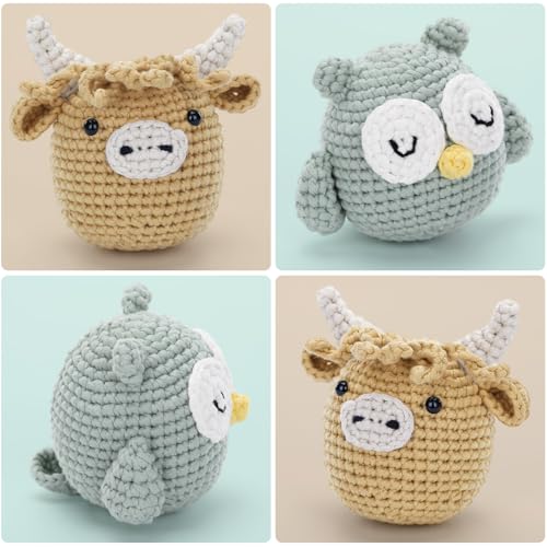 CrochetBox Highland Cow and Owl Crochet Kit for Beginners, 2 PCS Set - color: 2 PCS Highland Cow and Owl