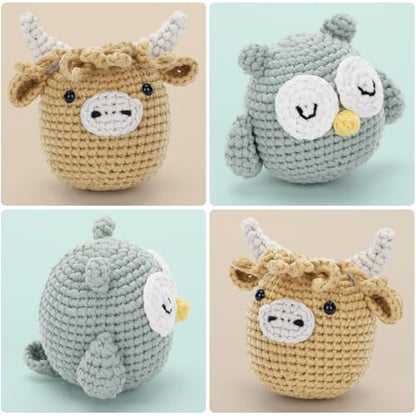 CrochetBox Highland Cow and Owl Crochet Kit for Beginners, 2 PCS Set - color: 2 PCS Highland Cow and Owl