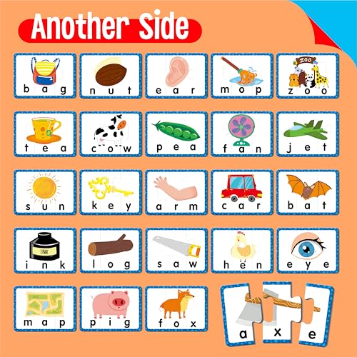 24 Set 3-Letter Word Puzzle Cards, 72 PCS Self Correcting Word Spelling Puzzles, Double Sided Puzzle Cards for Kindergarten Preschool Learning - style: 24 Blocks Double Sided-A