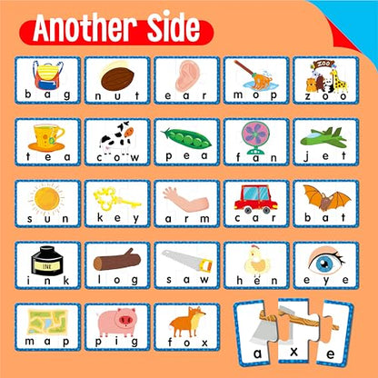 24 Set 3-Letter Word Puzzle Cards, 72 PCS Self Correcting Word Spelling Puzzles, Double Sided Puzzle Cards for Kindergarten Preschool Learning - style: 24 Blocks Double Sided-A