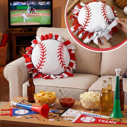 Weysat 6 Sets Baseball Tied Pillow Craft Kit DIY Orange Red White Baseball Shaped Pillow Craft Gifts with PP Cotton for Sports Theme Party Game Day Room Decor VBS School Favors Classroom Giveaways - style: Baseball