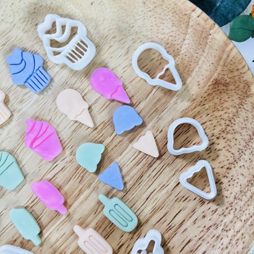 Xaekicr 7 PCS Cute Dessert Polymer Clay Cutters Set – Ice Cream, Cupcake, Cake Slice Clay Earring Cutters – DIY Polymer Clay Molds & Clay Tools for Jewelry Making - color: L color