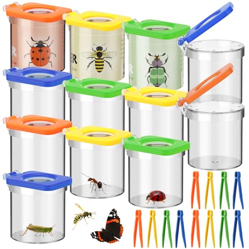 Halloscume 12 Pack Insect Bug Viewer for Kids with Tweezers Magnifying Insect Box Insect Observation Kit Bug Catcher Bug Container Insect Cage Bug Jar for Science Nature Exploration Collecting Kit