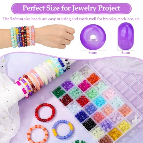 shynek 1120 Pieces Rondelle Beads for Jewelry Making, 28 Colors Glass Abacus Beads, Spacers for Bracelets, Jewelry Making and DIY Crafts, 5x8mm