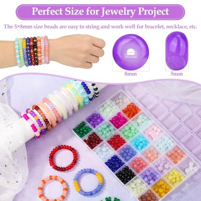 shynek 1120 Pieces Rondelle Beads for Jewelry Making, 28 Colors Glass Abacus Beads, Spacers for Bracelets, Jewelry Making and DIY Crafts, 5x8mm
