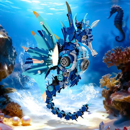 Mechanical Seahorse Building Set for Adult,Ocean Animal Building Block Toy - style: Seahorse