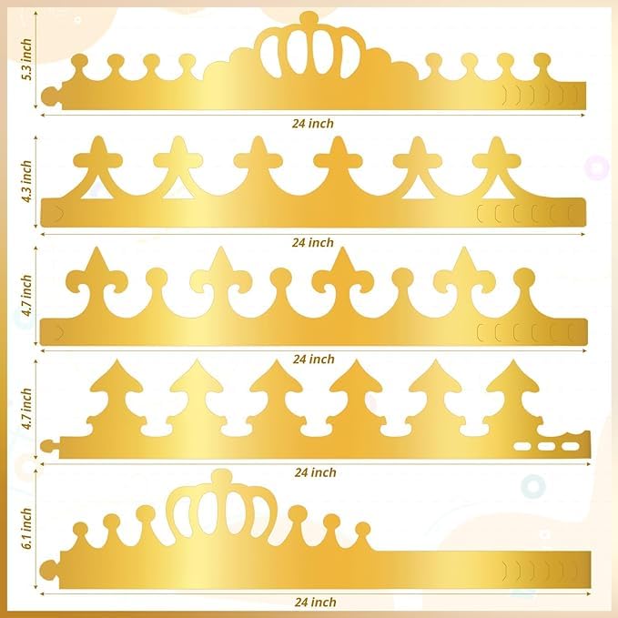 Gold Paper Crowns, Diy Birthday King Crowns Craft to Decorate, Paper Prince Princess Crown Hats for School Classroom - style: 46(30 Crowns+16 Sticker Gems)