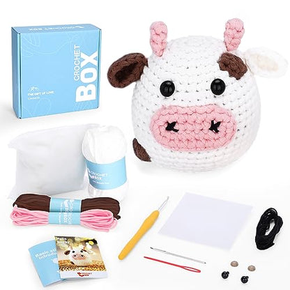 CrochetBox Cow Complete Crochet Kit for Beginners, Easy Craft for Adults - color: Cow