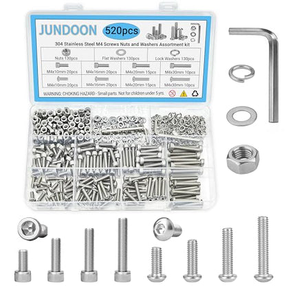 M4 Screw Assortment Kit, Hex Socket Pan Head Screws Nuts Washers - color: 520pcs M4