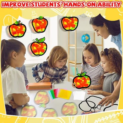 QOUBAI 32 Sets Apple Suncatchers Craft Kit DIY Window Stained Glass Effect Fall Apples Paper Craft for Home School Classroom Decor Kid Birthday Gifts Creative Art Projects Activity Game - style: Apple