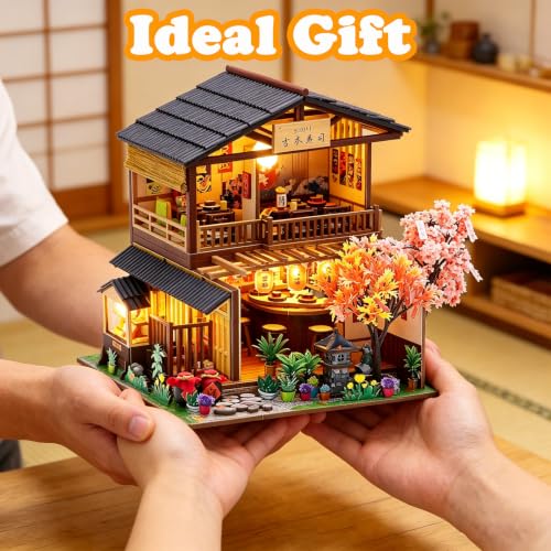Book Nook Kit, Japanese Miniature House Kit with Dust Cover Dollhouse - color: Sushi Restaurant