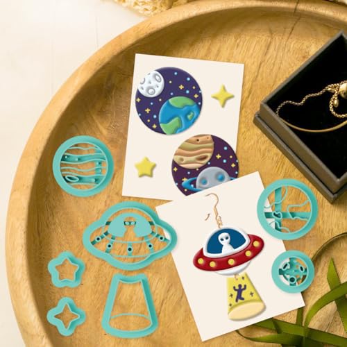 15Pcs Space Polymer Clay Cutters Cosmic Clay Earrings Cutters Astronauts Polymer Jewelry Cutter for Earrings Making Birthday Party DIY Supplies - style: Astronaut